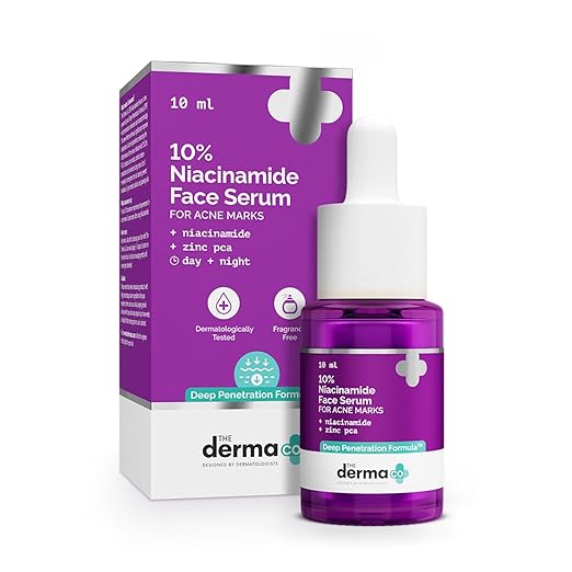 The Derma Co 10% Niacinamide Serum with 2% Zinc, Fades Acne Marks, Controls Oil & Reduces Dark Spots – 10 ml