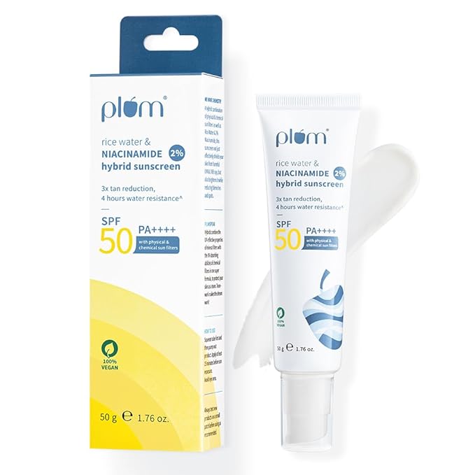 Plum SPF 50 PA++++ Sunscreen with 2% Niacinamide & Rice Water (50g)