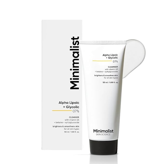 Minimalist 7% ALA + Glycolic Brightening Face Wash | Cleanser with ALA For Glowing Skin, AHA for Exfoliation and Vitamin B5 For Hydration | Sulphate-free | Fragrance-free | For Women & Men | 50 ml